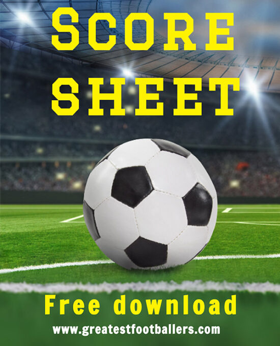 Download the free 22 greatest football players of all time score sheet